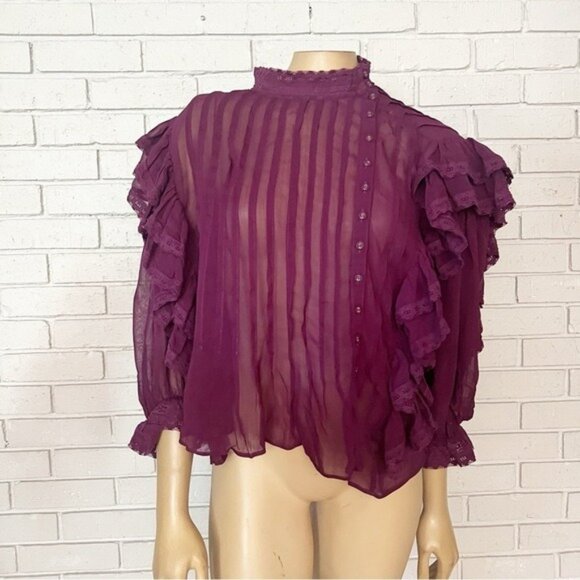 Farm Rio Women’s high-neck ruffled blouse - Size Large - Picture 1 of 8